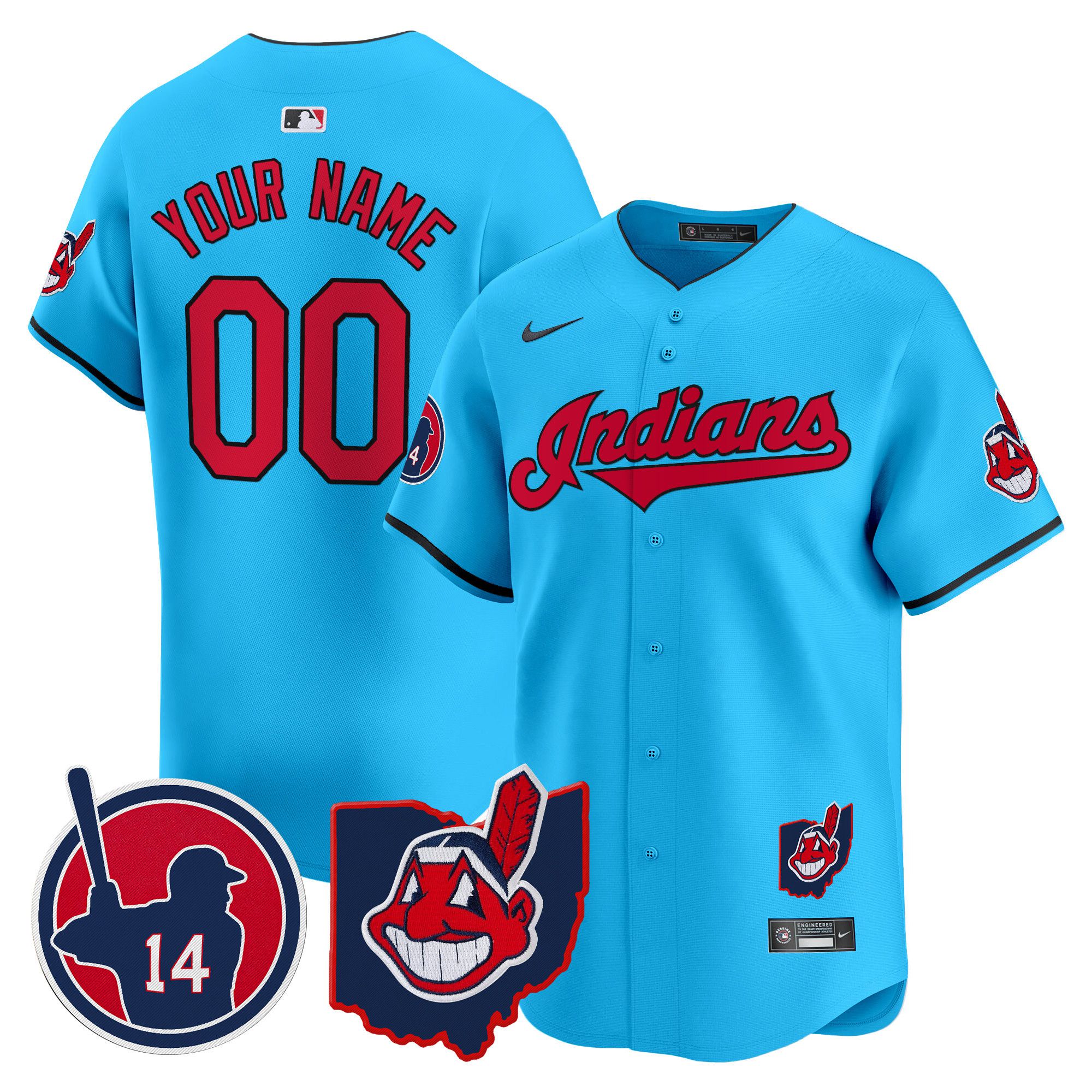 Men Cleveland Indians Light Blue Nike 2025 Patch Vapor Premier Limited Custom MLB Jersey